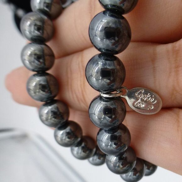 NWOT Cookie Lee Beaded Ball, Dark Silver/Black Chrome Necklace and Bracelet Set - Picture 2 of 7